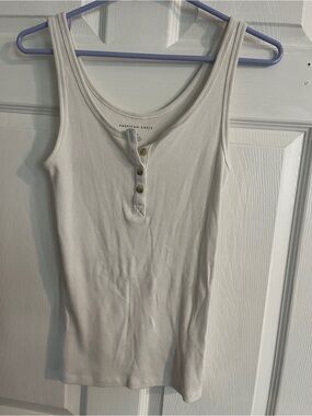 American Eagle Outfitters White Ribbed Henley Tank Top